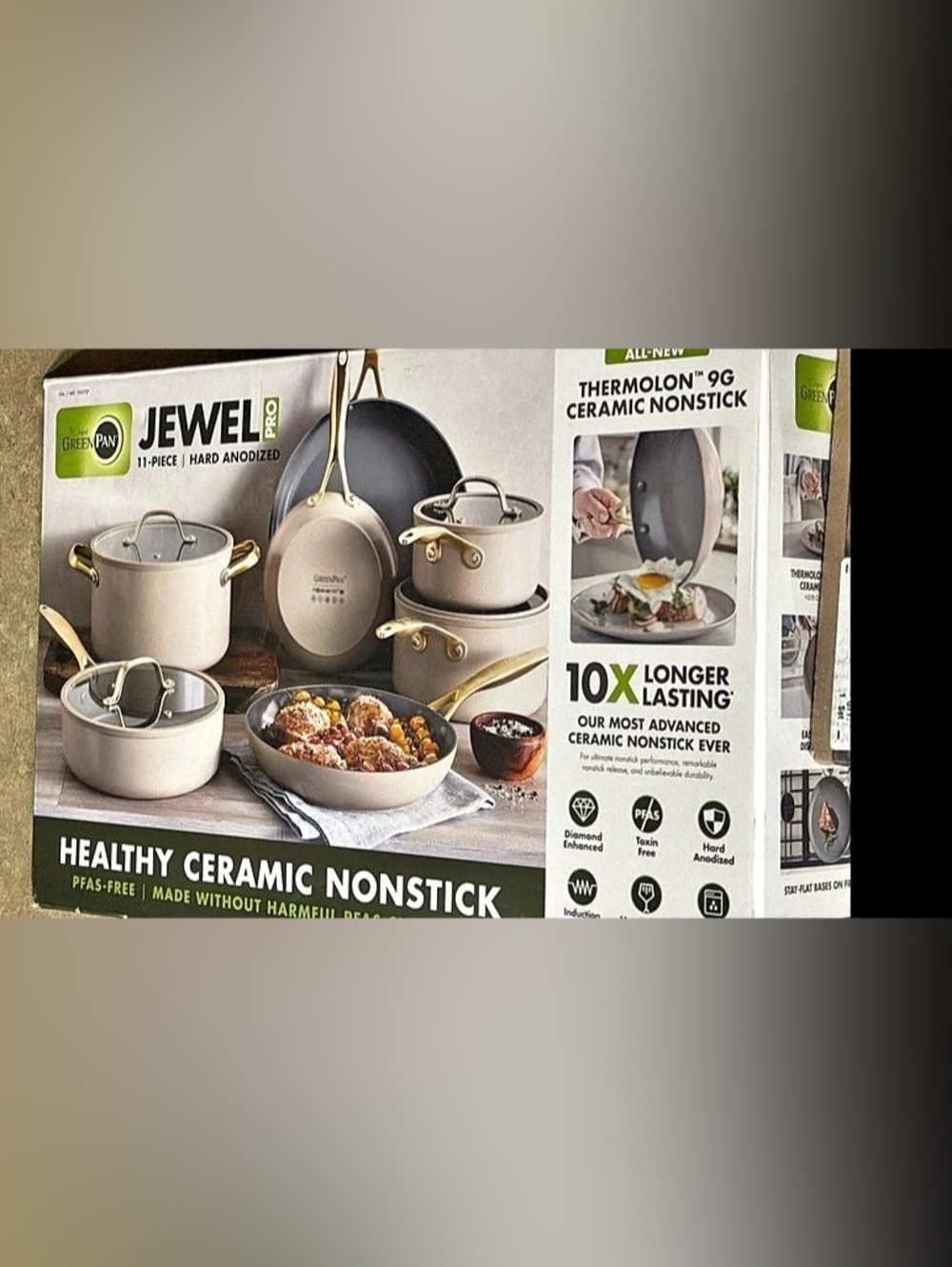 GreenLife Thermolon 9G Ceramic Nonstick Ceramic Nonstick Cookware Set NWT